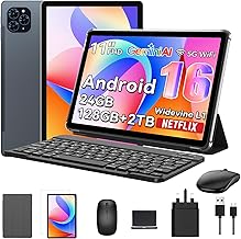 Android 16 Tablet 11 Inch with Keyboard [2026 UK Premier Edition] – 24GB RAM 128GB+2TB(TF)| Octa-Core | 8000mAh | 13MP Camera | 5G WiFi 2-in-1 Laptop Tablet with 4-Year Warranty, Mouse, Stylus & Case