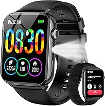 Smart Watch for Men Women,1.91" Touchscreen Fitness Watch with LED Flashlight, Bluetooth Notifications Make Calls, Heart Rate/Sleep Monitor/2 Straps, Step Counter Fitness Tracker for Phones