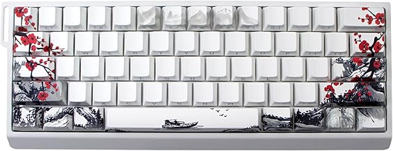 Plum Blossom Theme White Keycap,PBT Side-Printed Translucent Keycaps, 74 Keys Cherry Profile Keycap Set Suitable for Cherry MX Switches 60/61/65/67/68 Mechanical Keyboards(Key Caps Only)