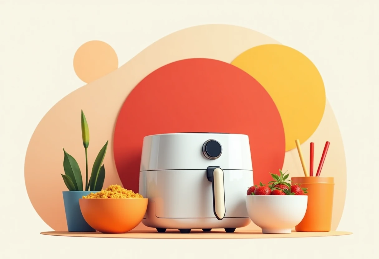 Family using an air fryer