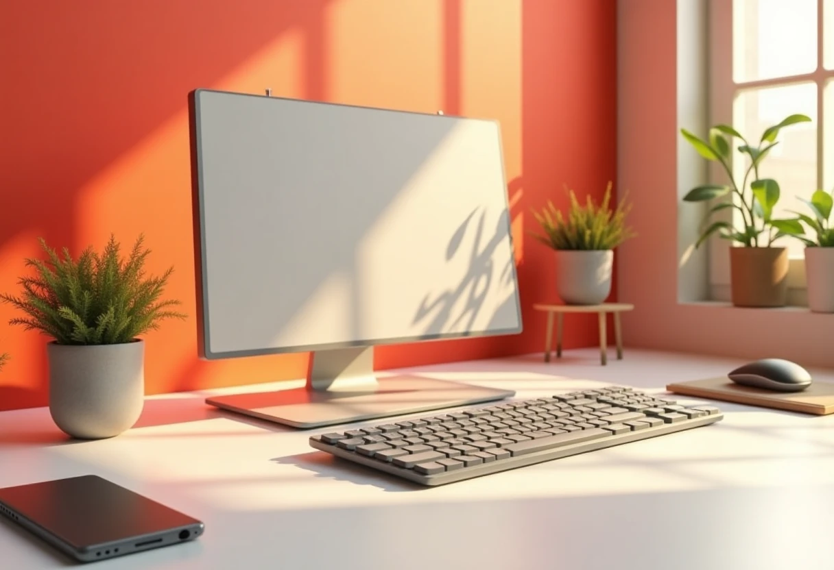 Modern desk setup with premium keyboard and mouse